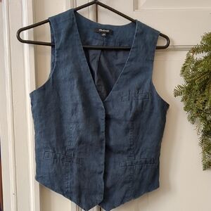 Madewell Women Menswear-inspired Vest Size 0 Blue Linen Woven